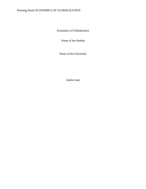 Economics Assignment | Economics of Globalization_1