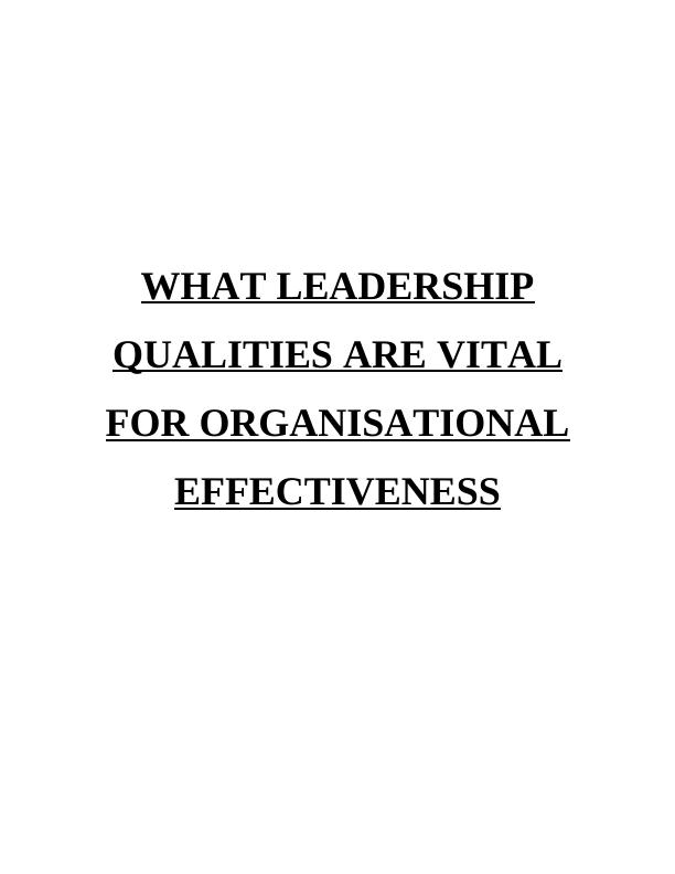 leadership qualities assignment