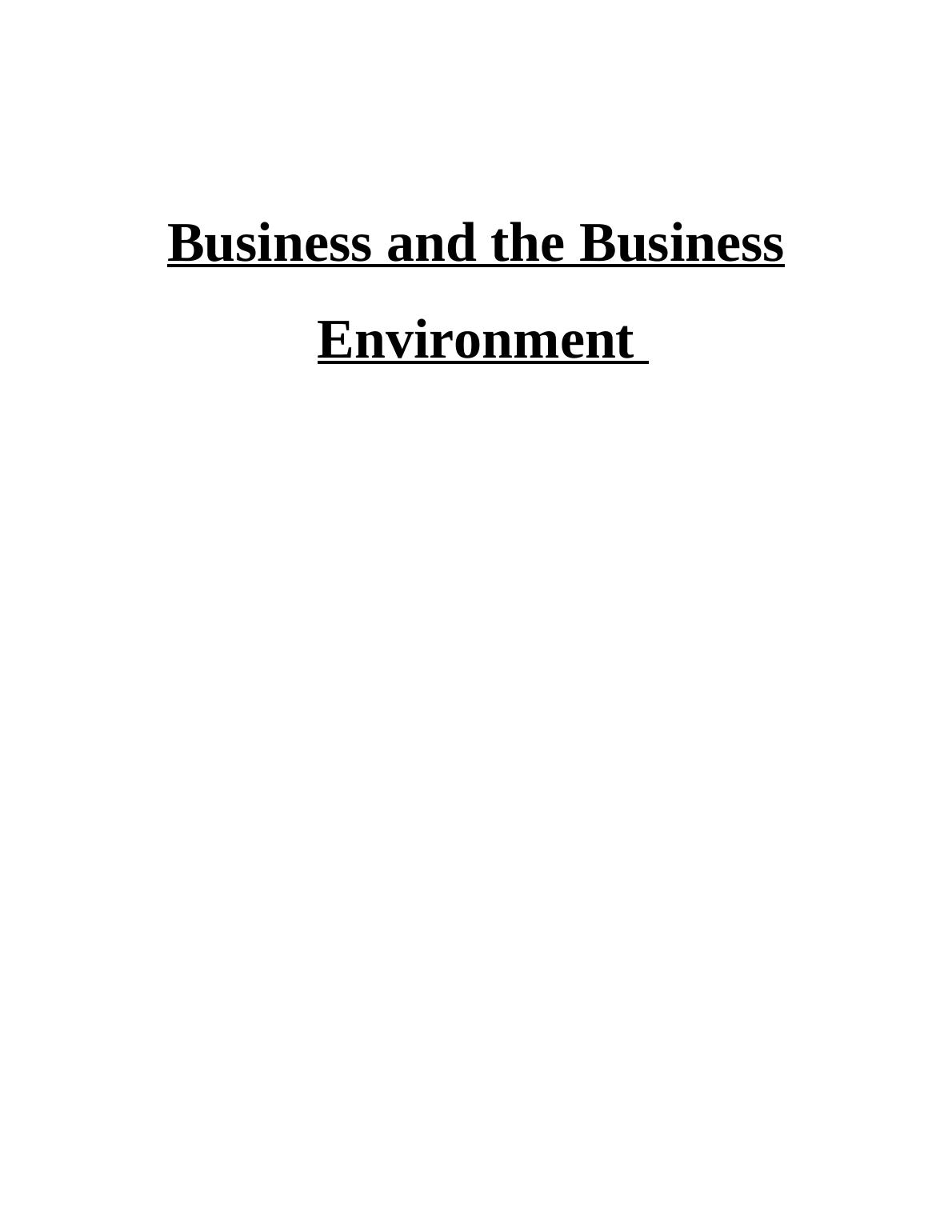 Business and the Business Environment   Assignment Sample_1