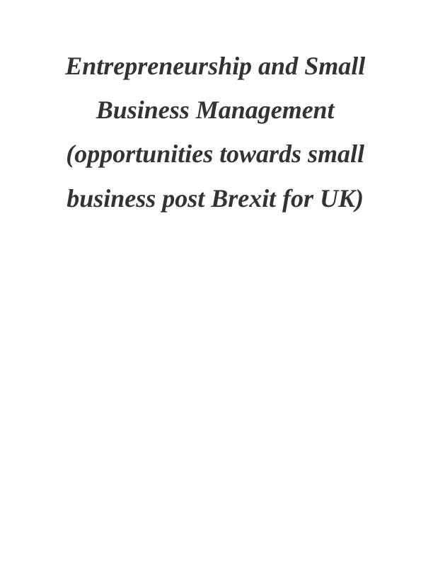 Entrepreneurship & Small Business Management : Essay_1