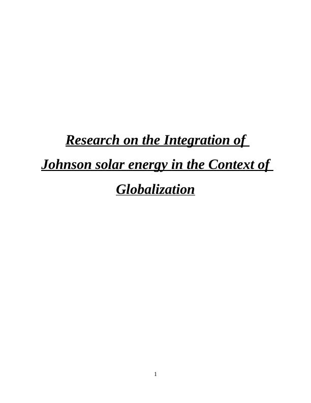 Research on the Integration Johnson solar energy in the Context of Globalization Research 2022_1