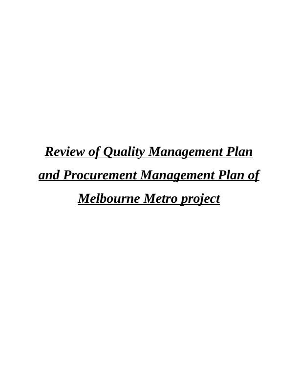 Quality Management Plan and Procurement Management : Assignment_1