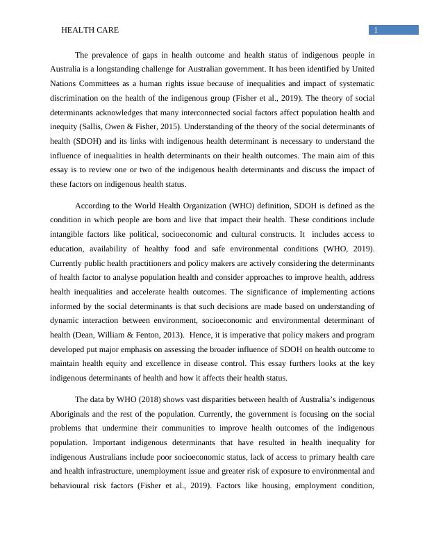 Social Determinants of Health and Indigenous Health Determinants in Australia_2