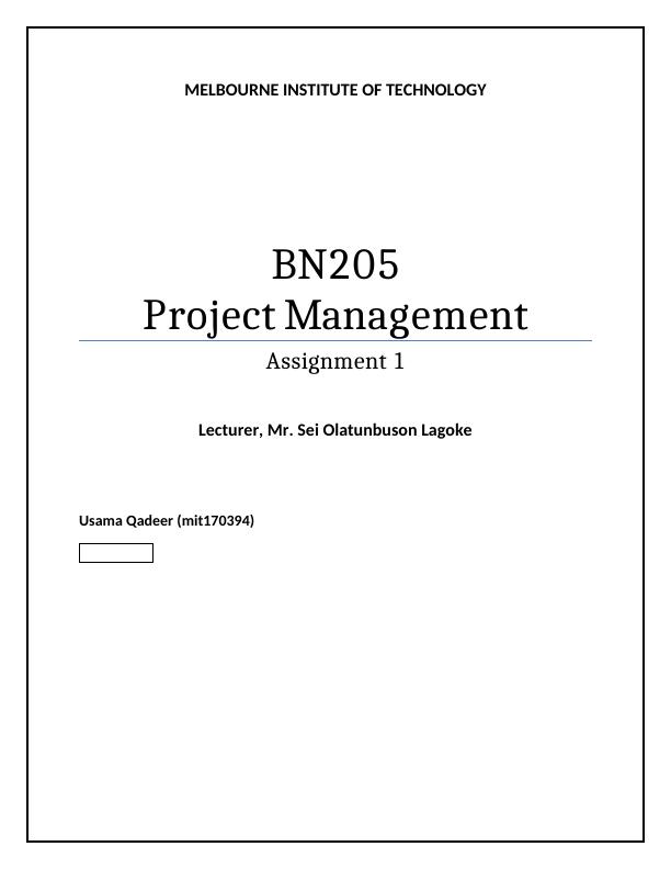 BN205 Project Management |Assignment | MIT_1