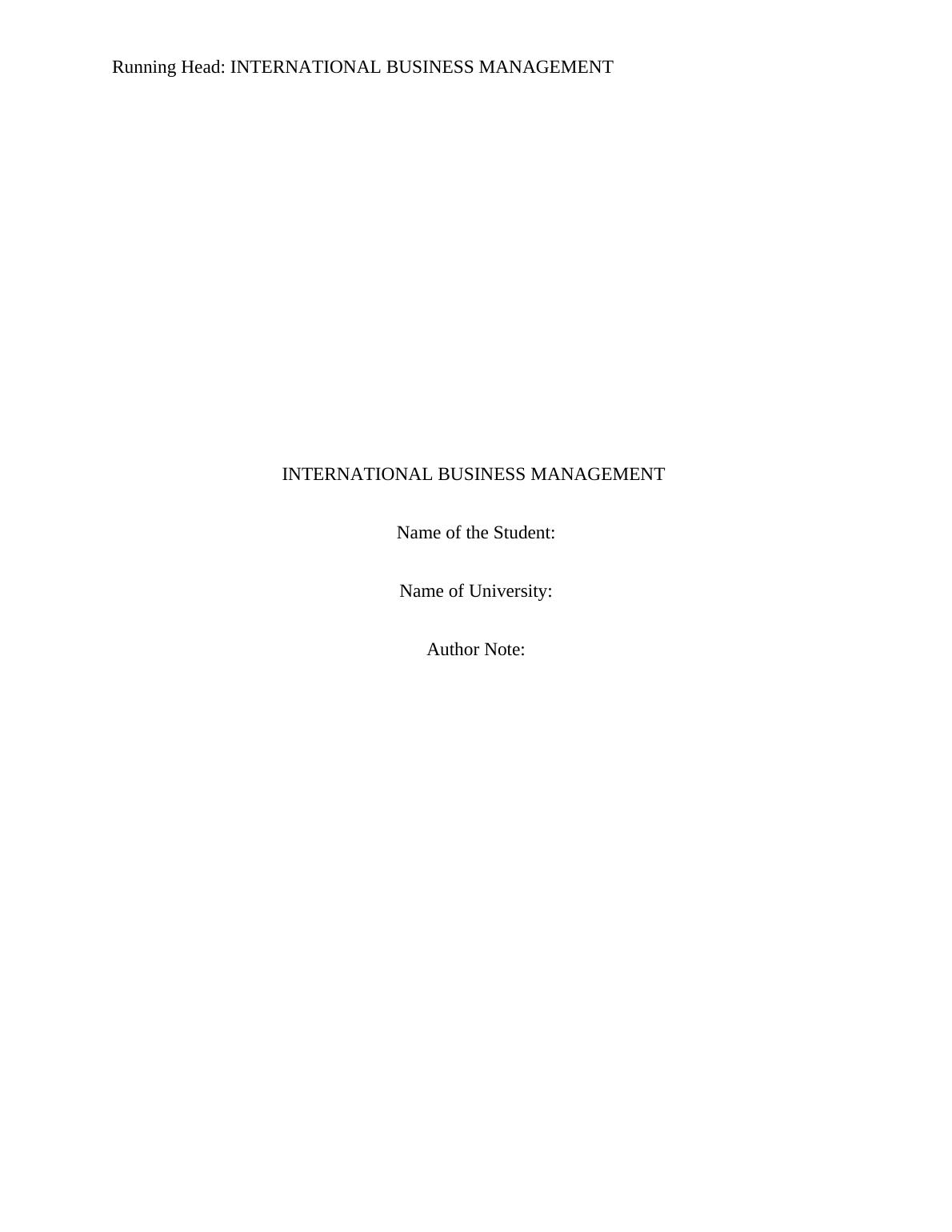 international business management assignment