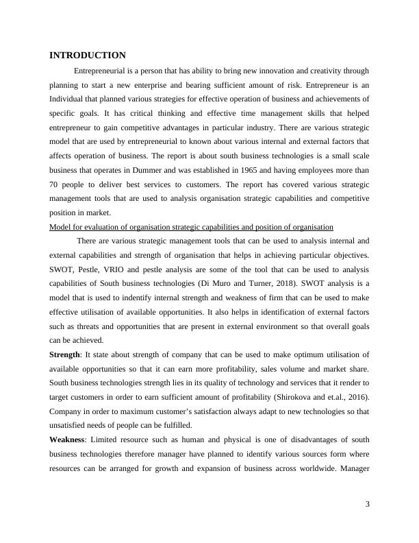 Entrepreneurial Strategy: Evaluation of Strategic Capabilities and Position of South Business Technologies_3