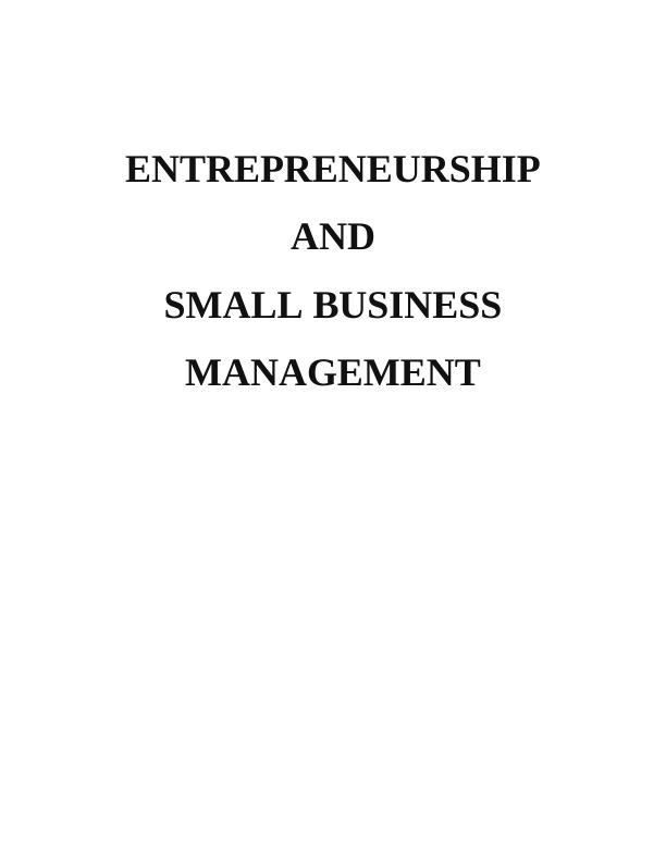 (PDF) Entrepreneurship and Small Business Management | Assignment_1