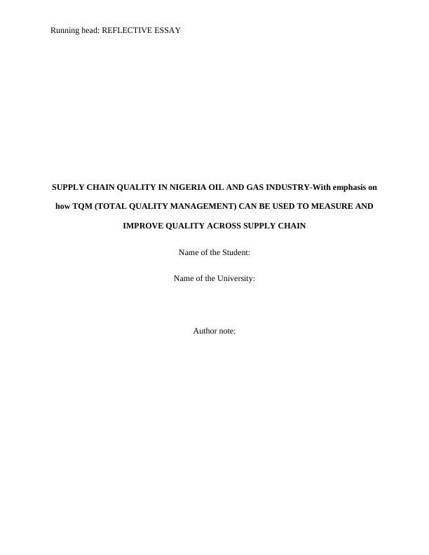 Reflective Essay on Supply Chain Quality in Nigeria Oil and Gas Industry_1