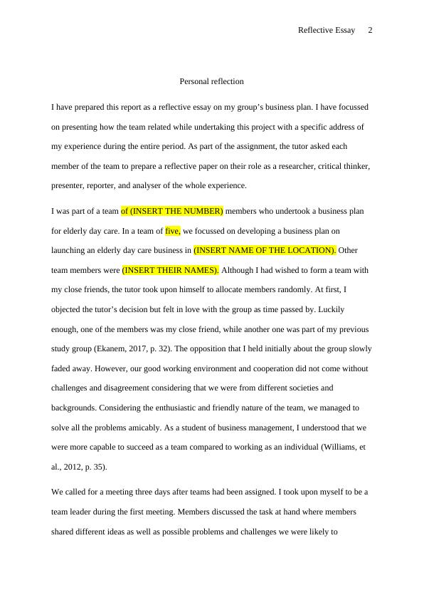 personal business plan essay