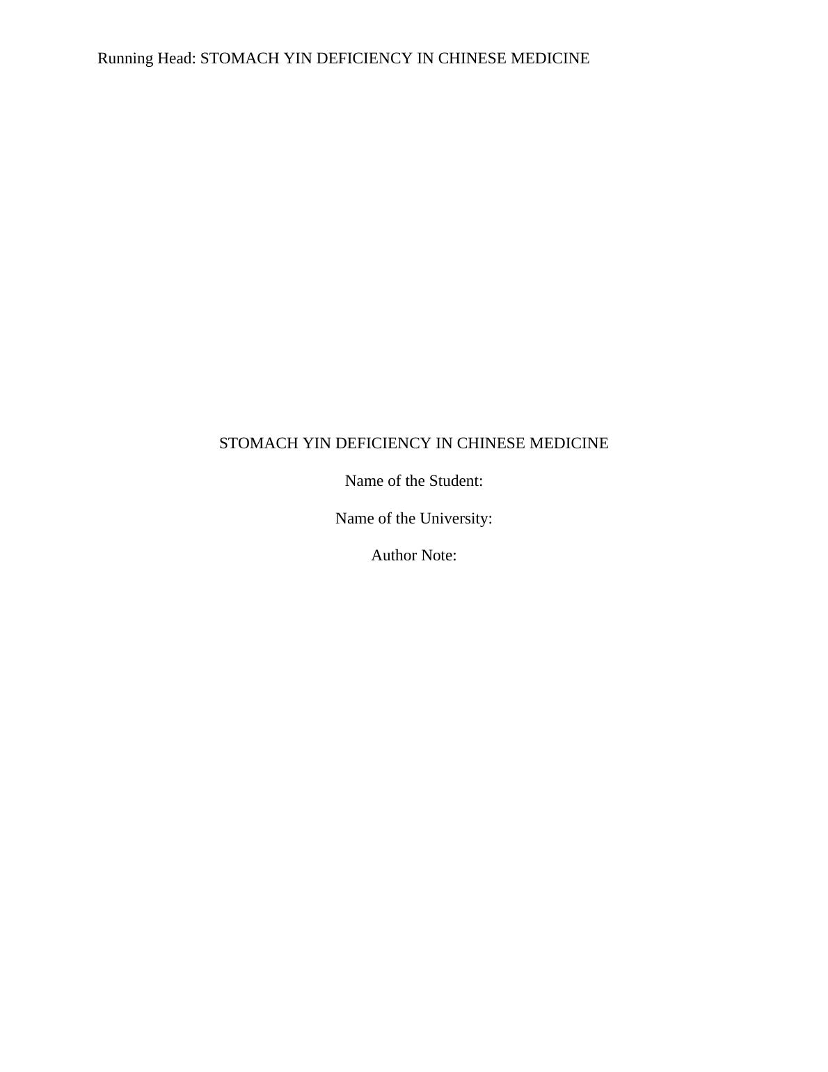 Yin Deficiency of the Stomach in Chinese Medicine