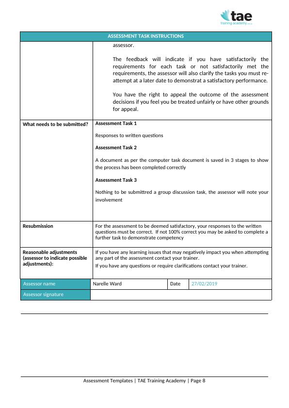 TAE40116 – Upgrade Assessment: Assessment Booklet_8