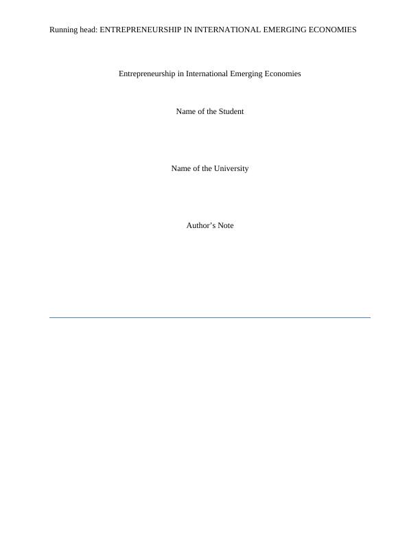 N1082E - Entrepreneurship in International Emerging Economics Report_1
