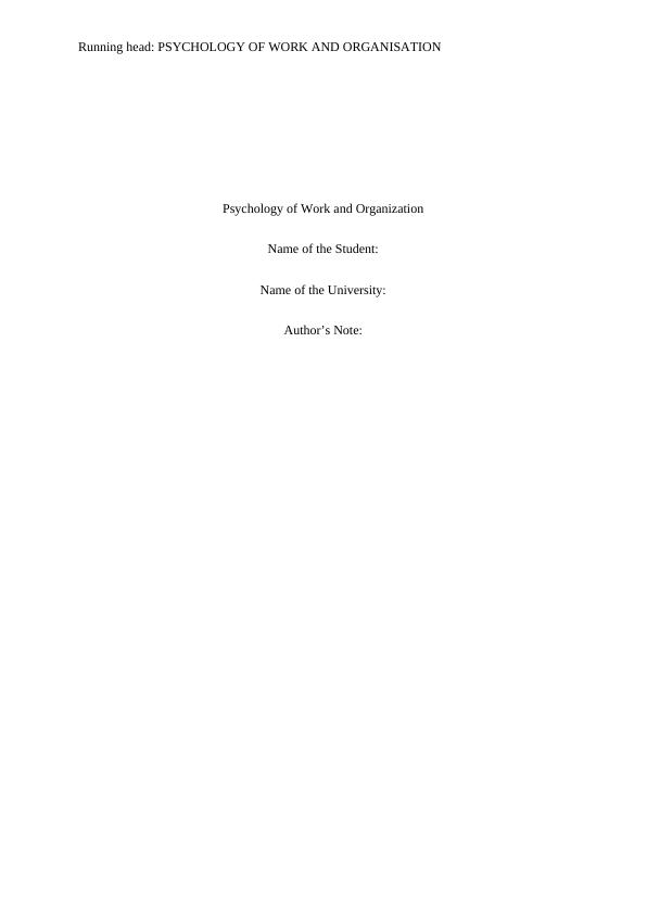 Psychology of Work and Organisation Assignment PDF_1