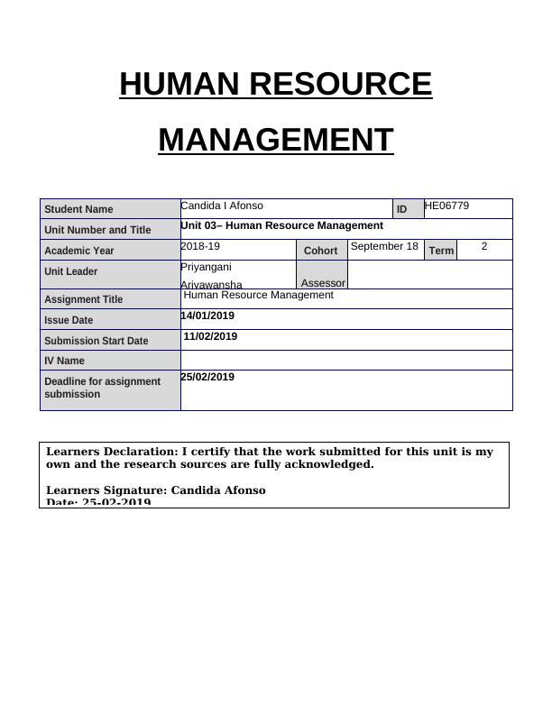 human resources assignment sample