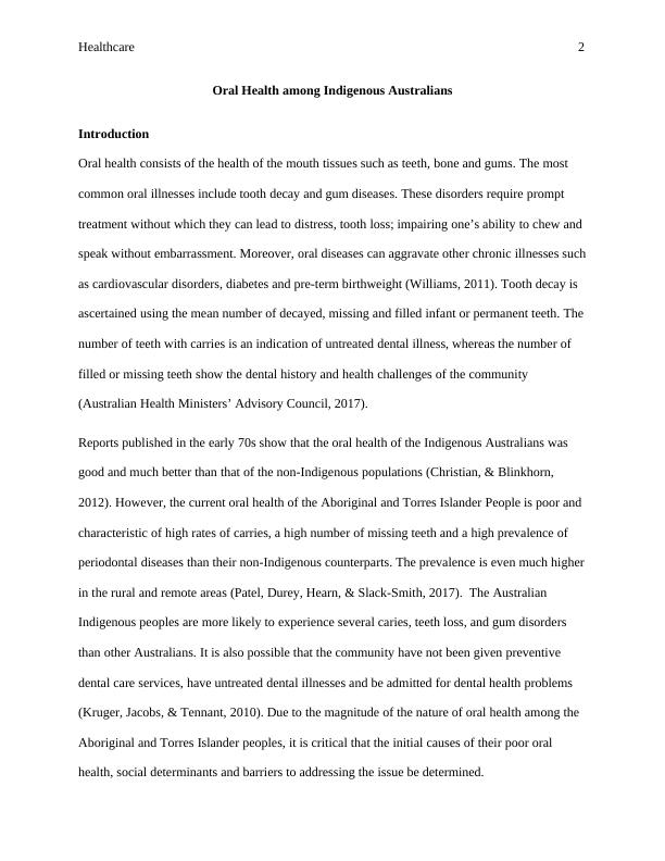 Oral Health among Indigenous Australians Issue 2022_2