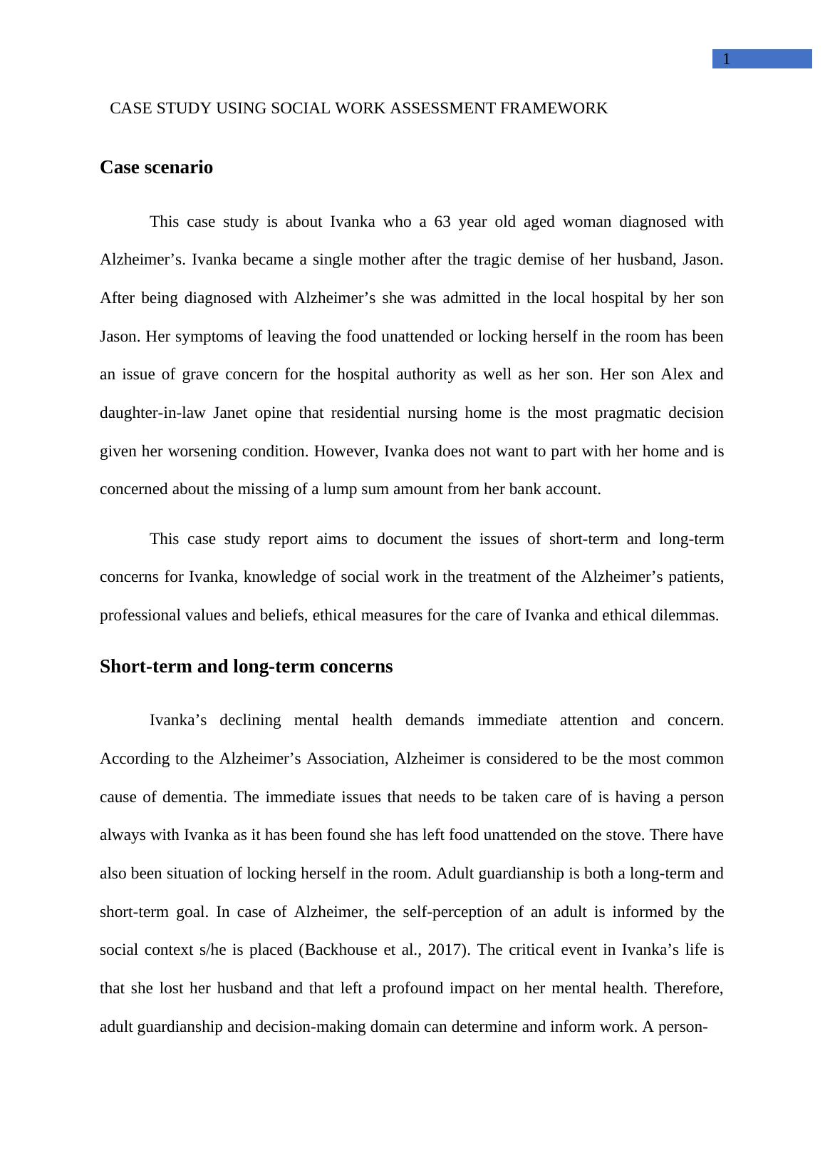 Case Study Using Social Work Assignment