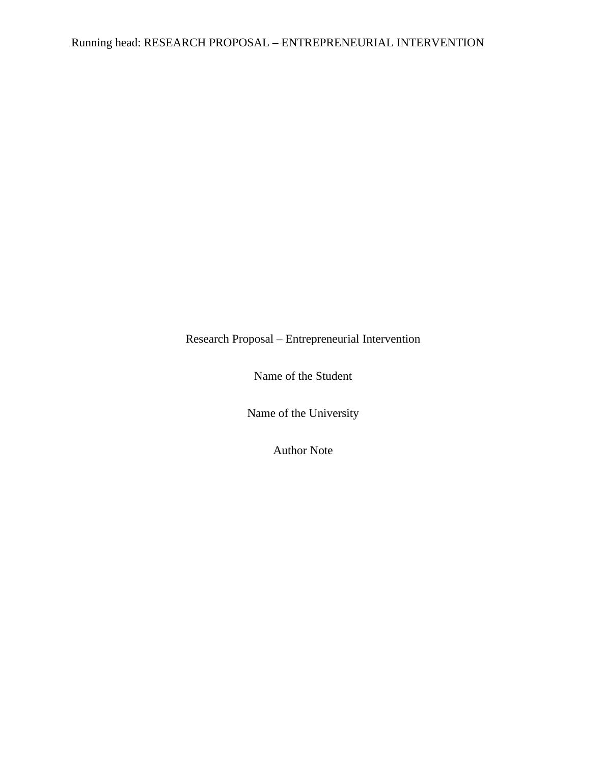 Research Proposal - Entrepreneurial Intervention_1
