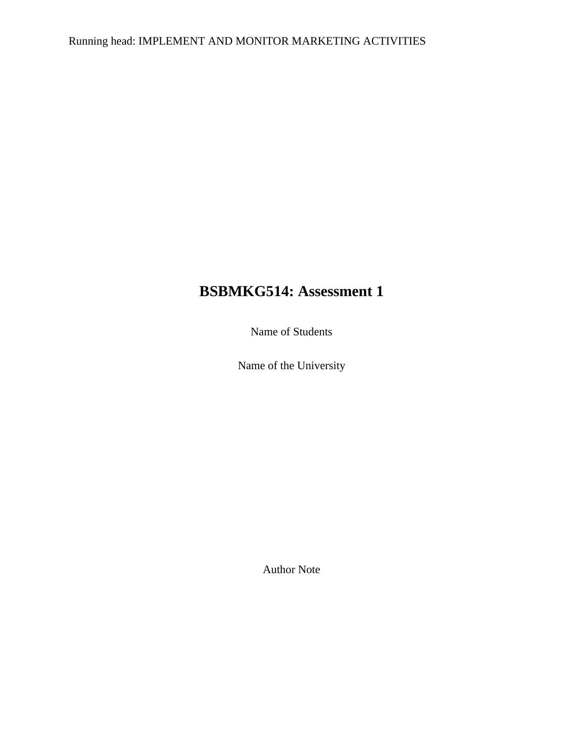 Implement and Monitor Marketing Activities Assessment 2022