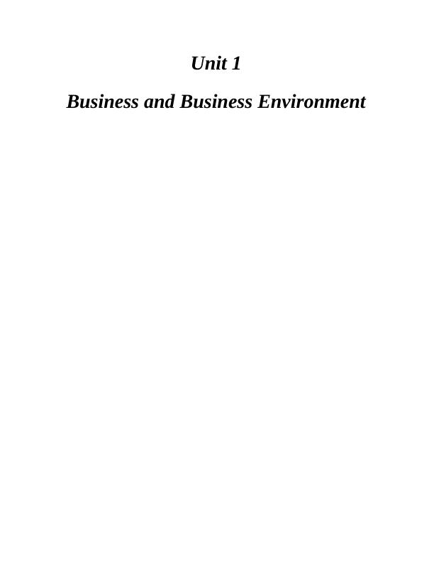 Unit 1 Business and Business Environment  Assignment_1