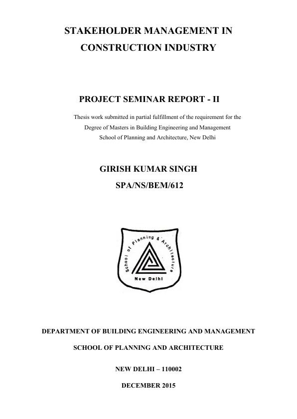 Stakeholder Management In Construction Industry Project Seminar Report - II_1