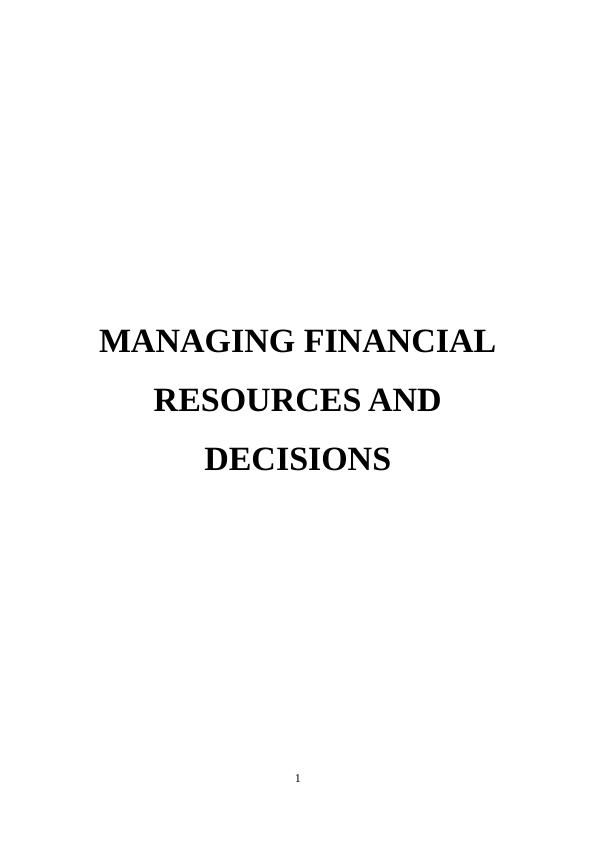Managing Financial Resources and Decisions - Sample Assignment_1