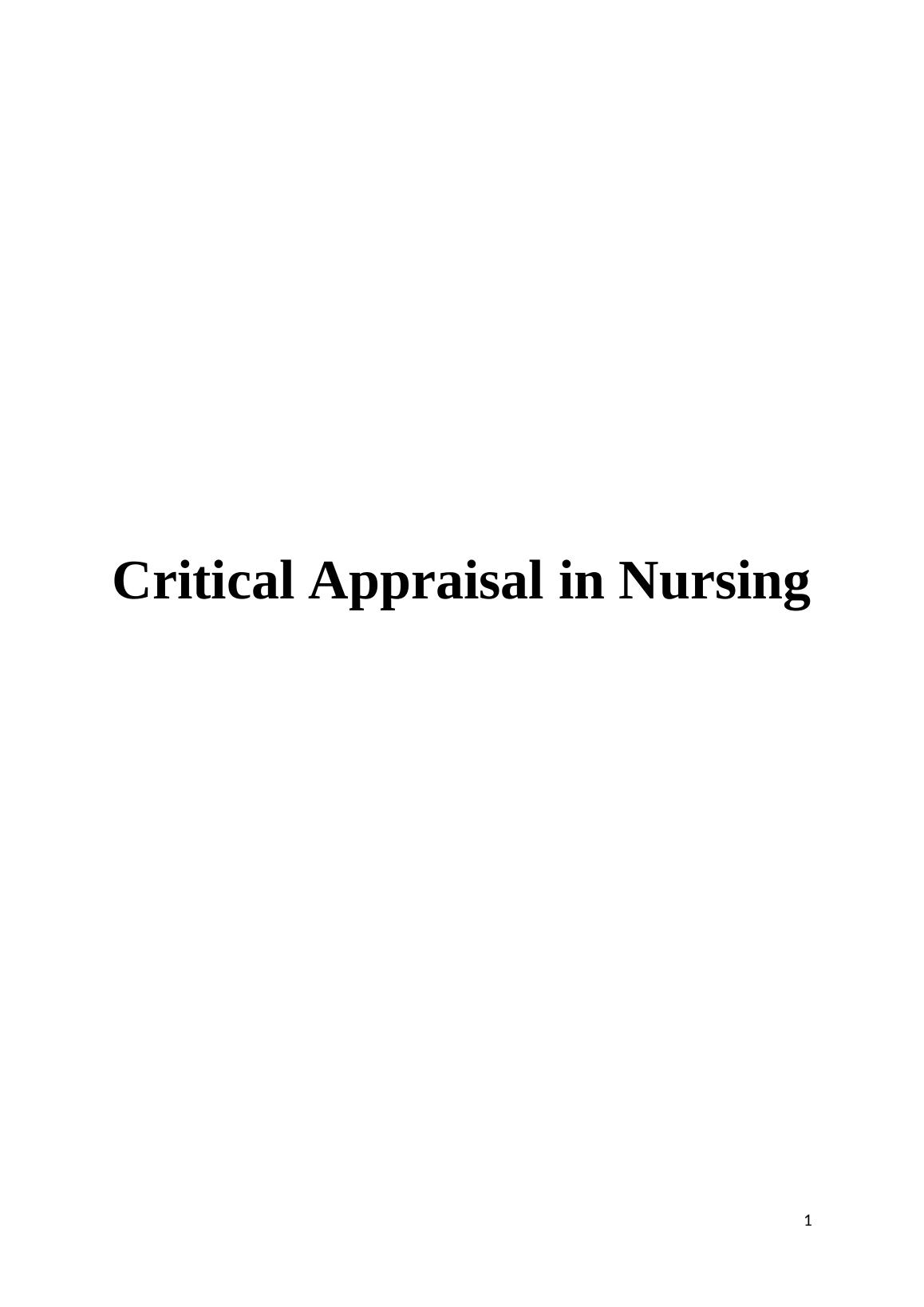 critical appraisal nursing essay