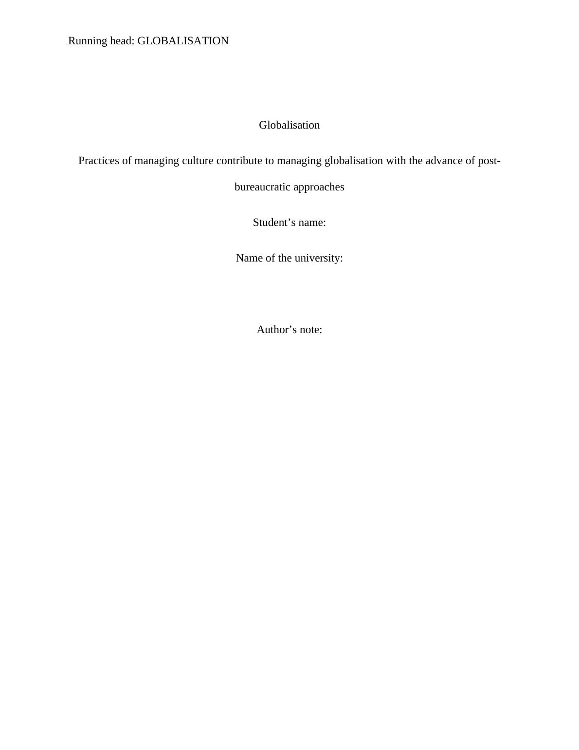 Essay on Globalisation Practices of Managing Culture_1