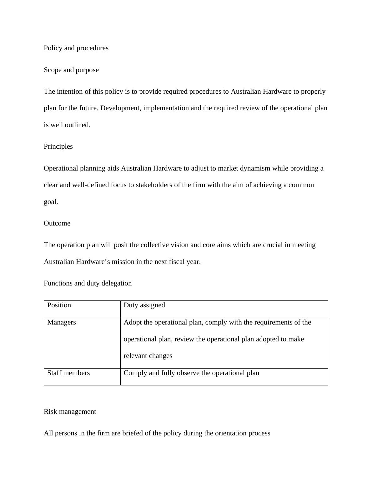 The Policy and procedures