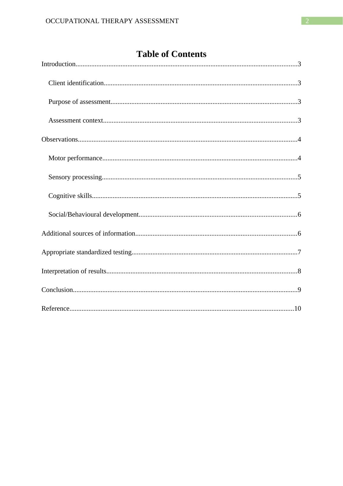 OCCUPATIONAL THERAPY ASSESSMENT   Ab1bb04f8d184a45ae44caf2362f6fad 