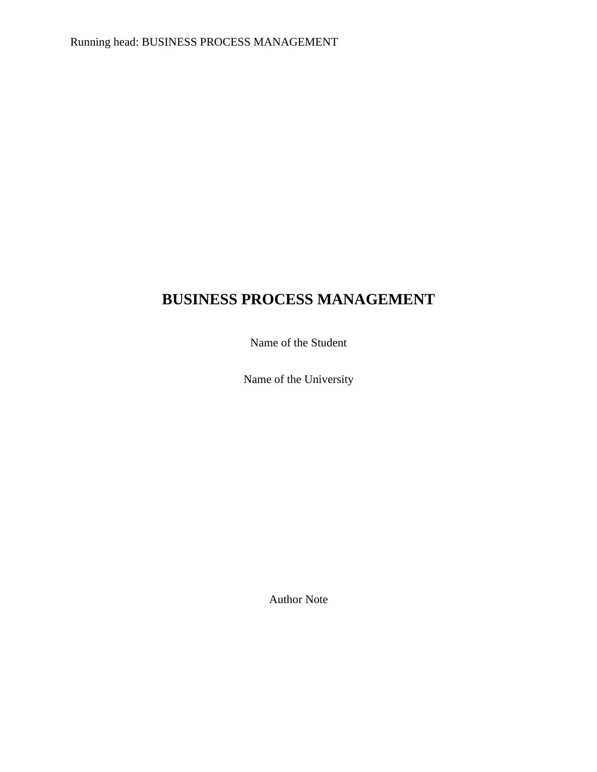 Business Process Management - Desklib