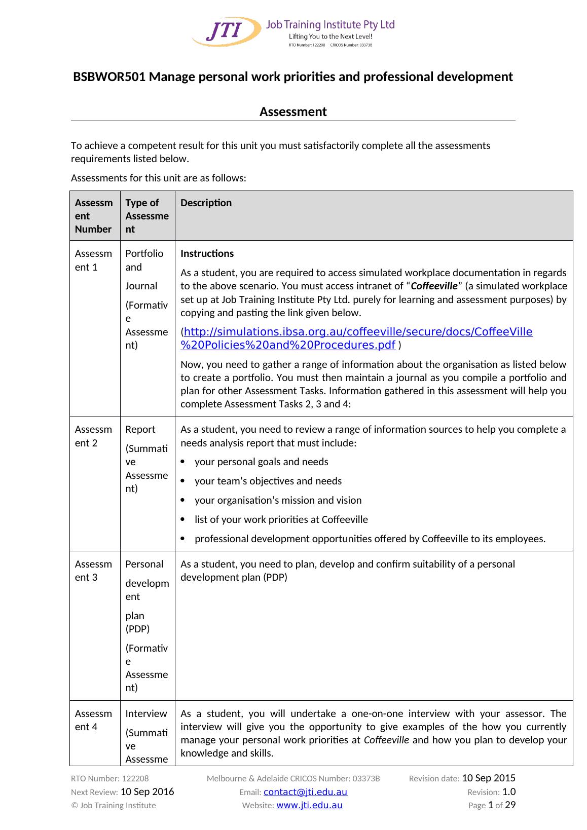 BSBWOR501 Manage Personal Work Priorities And Professional Development ...