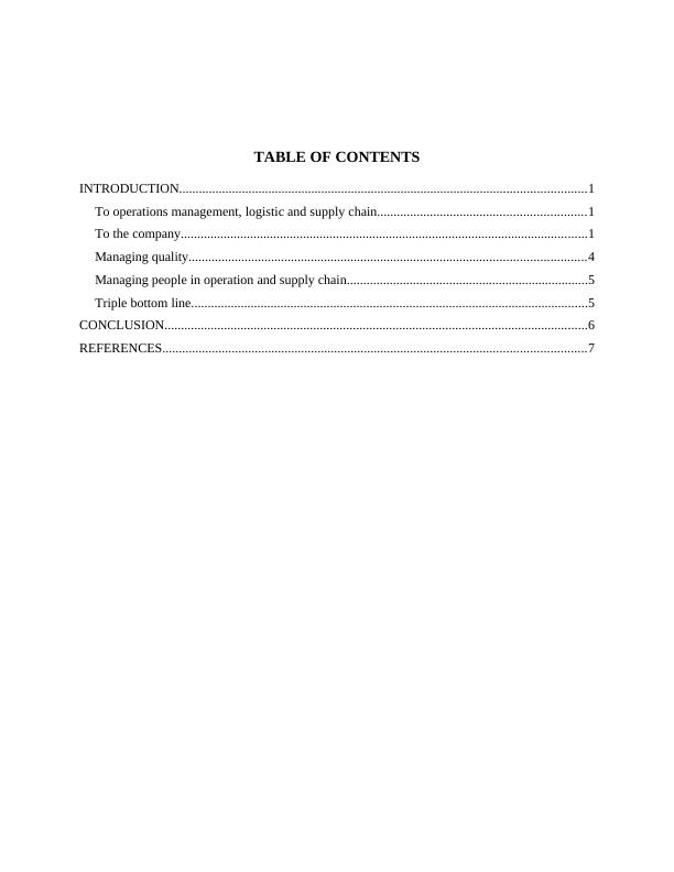 Managing operations TABLE OF CONTENTS INTRODUCTION 1 To operations management, logistic and supply chain_2