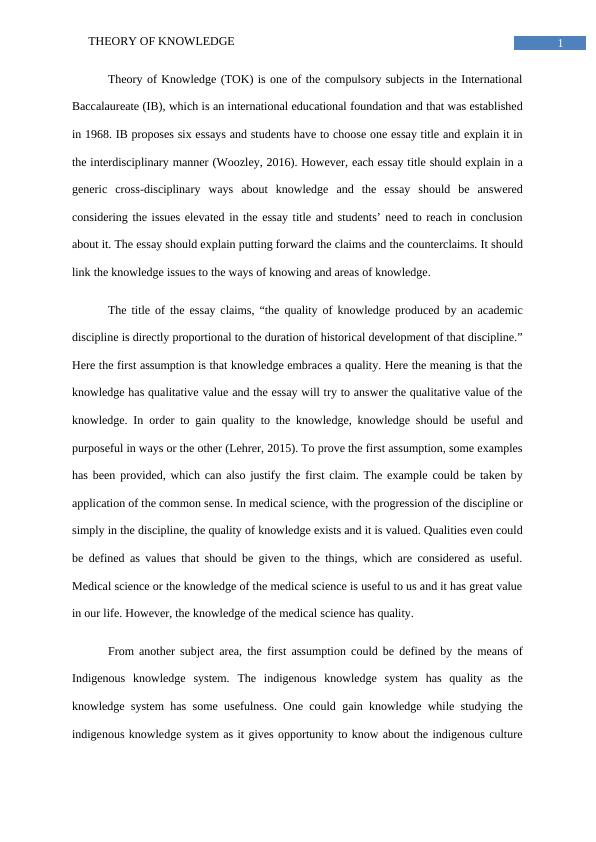 Реферат: Theory Of Knowledge Essay Research Paper Joe