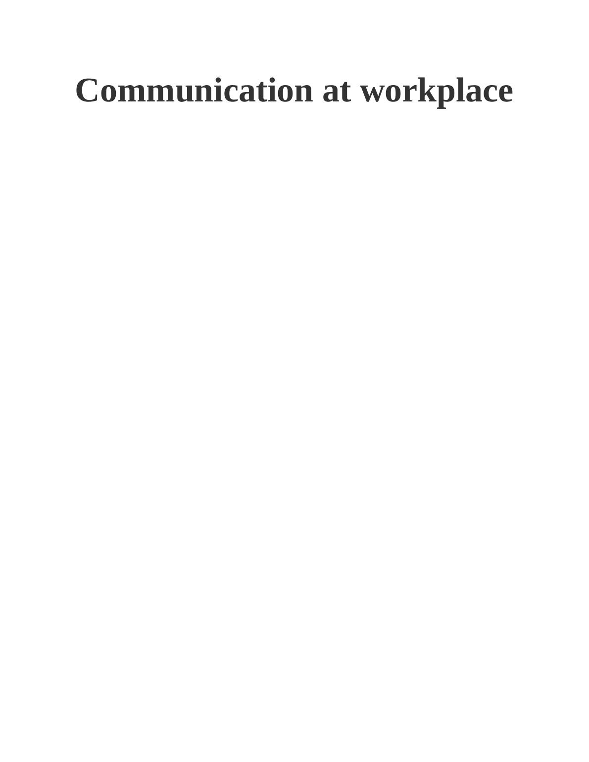 Workplace Communication | Assignment_1