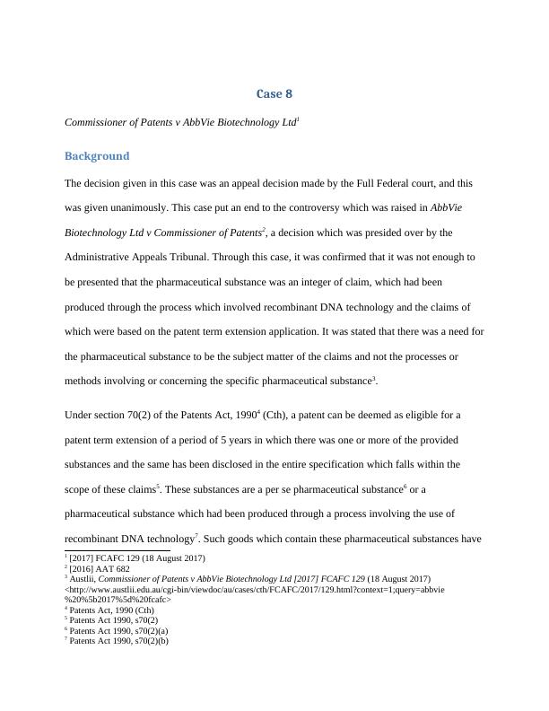 Case 8 Commissioner of Patents v AbbVie Biotechnology Ltd Background_1