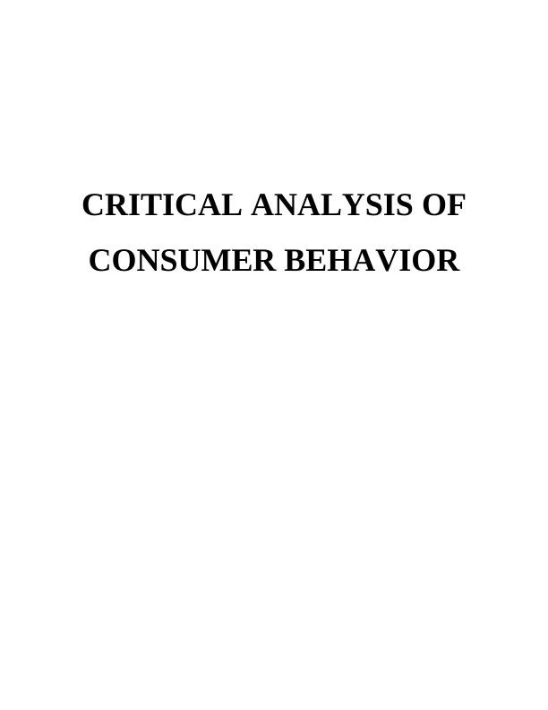 Critical Analysis of Consumer Behavior_1