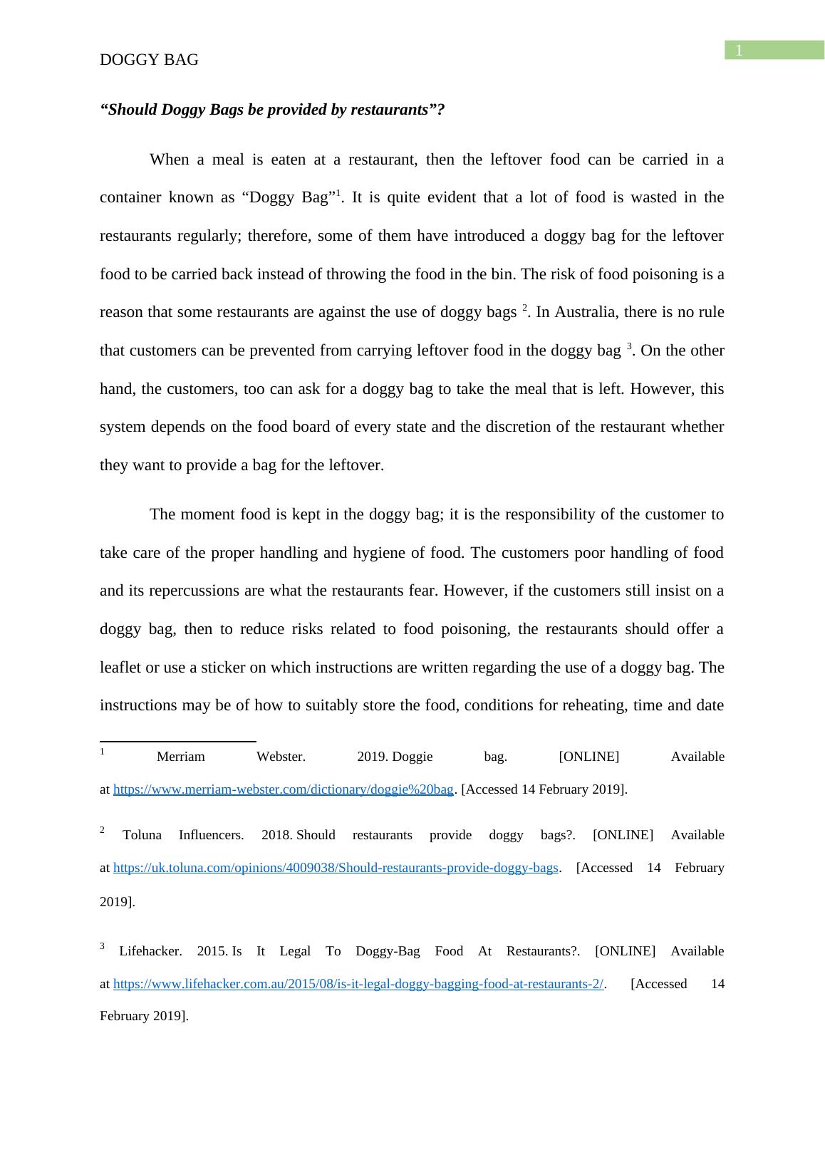 Should Doggy Bags be provided by restaurants