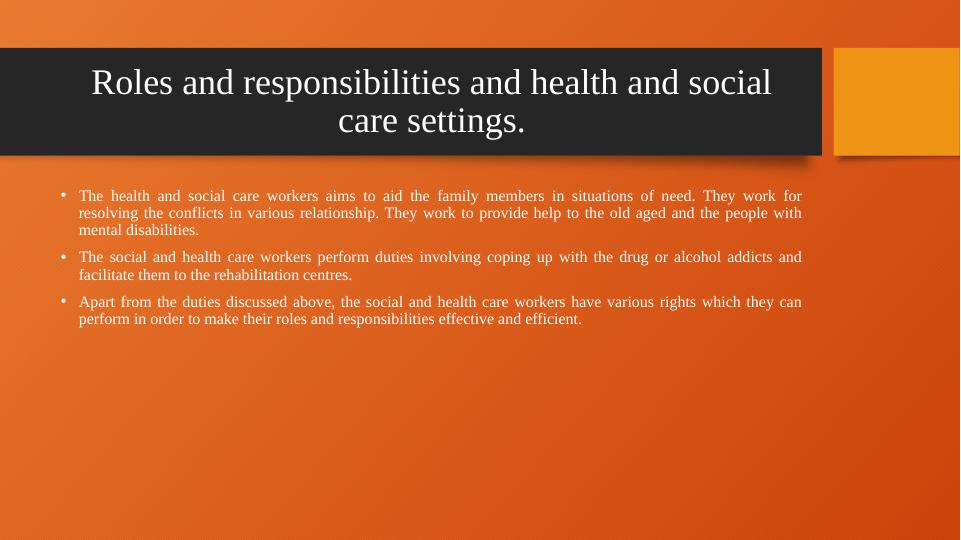 Roles and Responsibilities of Health and Social Care Settings