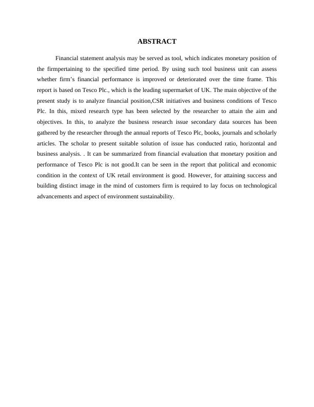 An Investigation of 11 Tesco Financial Performance and its Business Environment ABSTRACT Financial Statement Analysis_3
