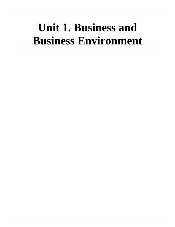 Unit 1 Business and Business Environment : Assignment_1