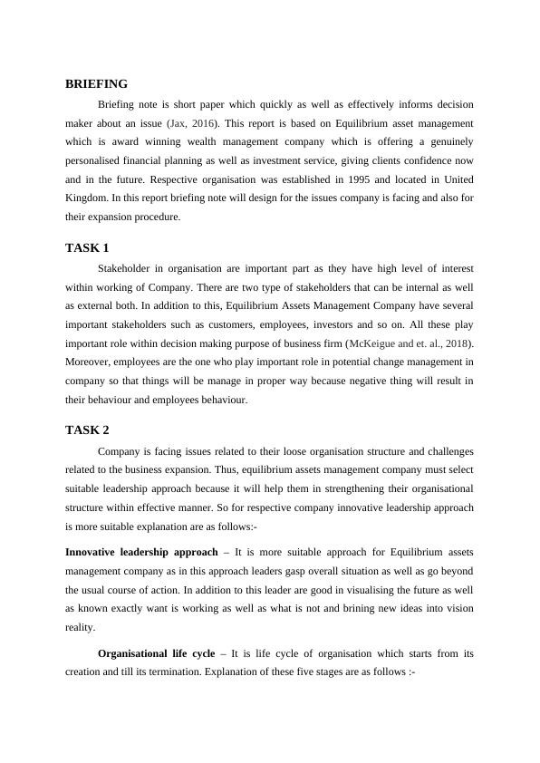 Equilibrium Assets Management: Issues and Expansion Procedure