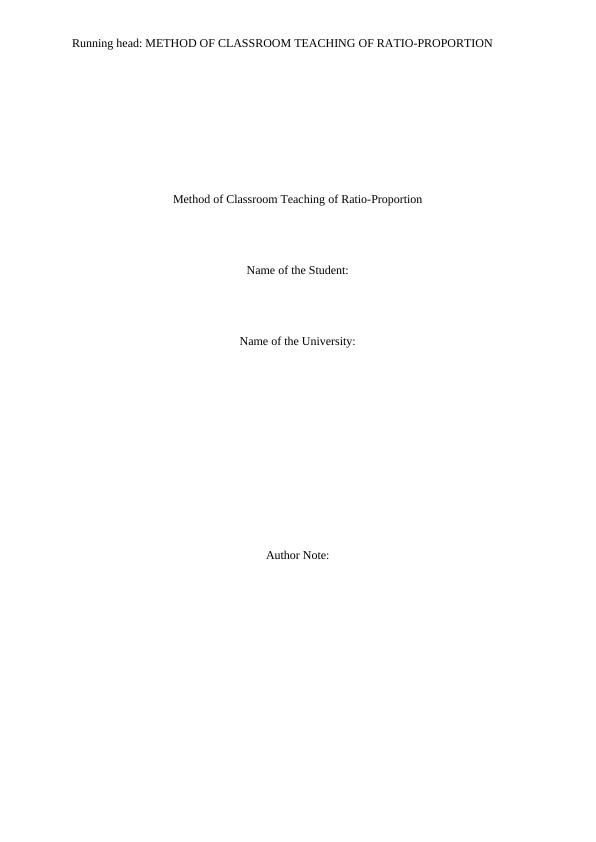 Method of Classroom Teaching of Ratio Proportion_1