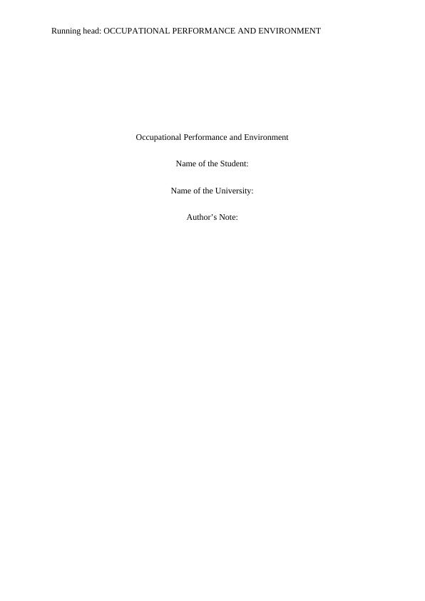 Occupational Performance and Environment_1