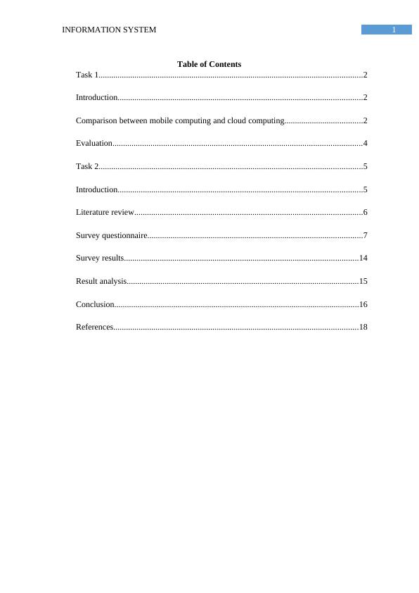 Information System Assignment: Mobile & Cloud Computing