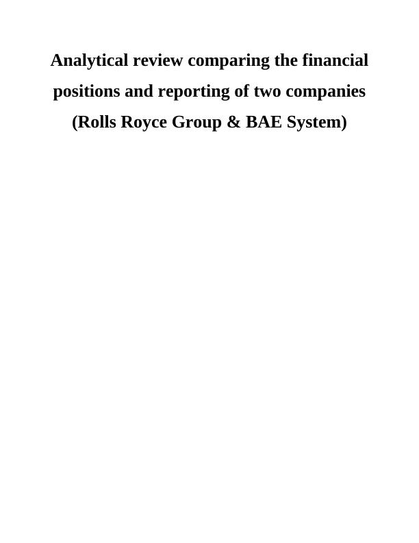 Financial Analysis of Rolls Royce Group & BAE System (Doc)_1