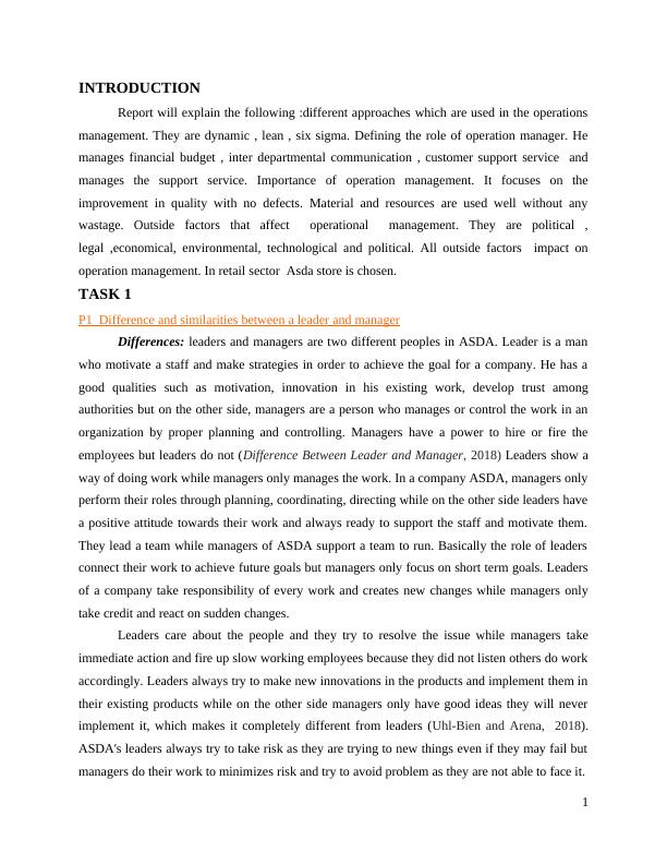 Management and operations ASDA