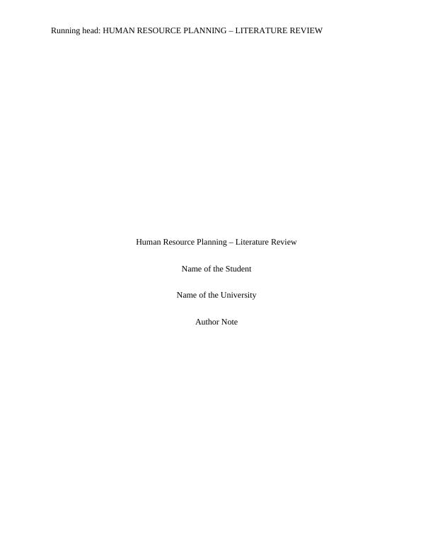 literature review of human resource planning