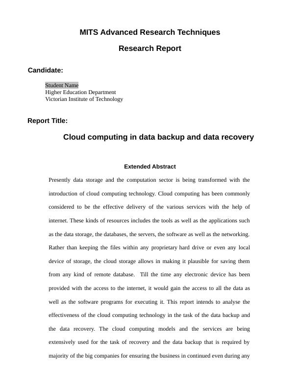 Cloud Computing in Data Backup and Data Recovery Research Report 2022_1