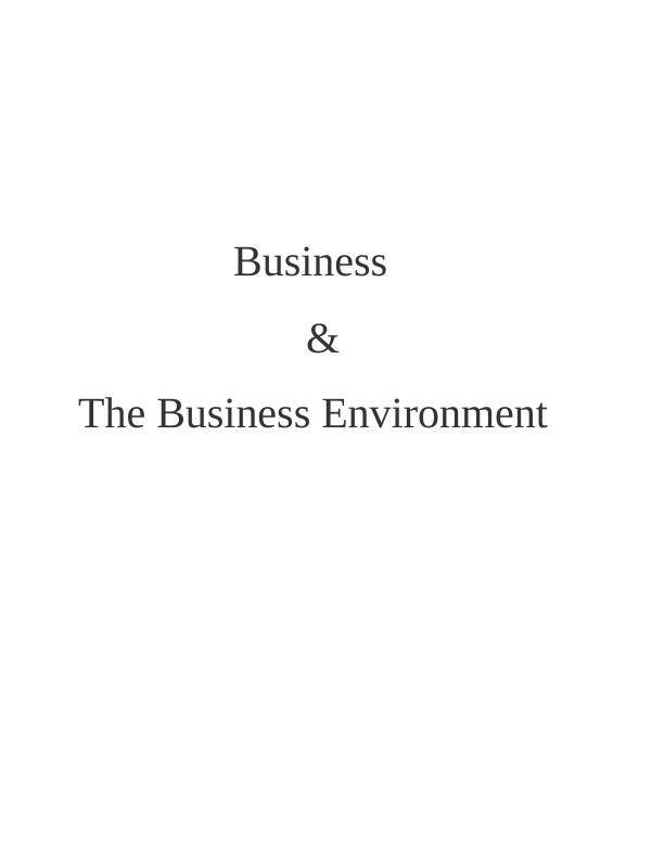 Business &The Business Environment Assignment_1