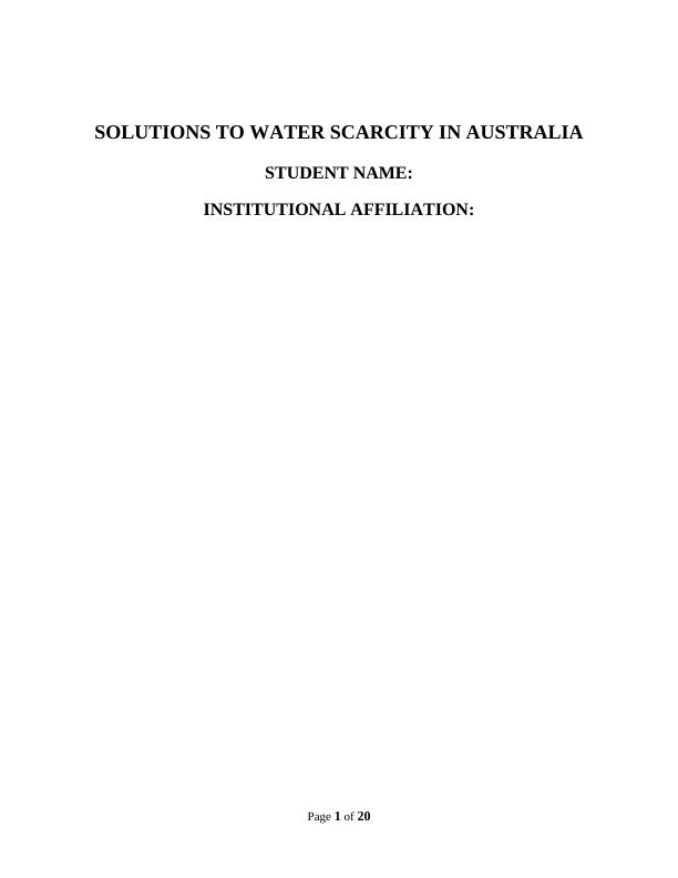 Solutions to Water Scarcity in Australia Research Paper 2022_1